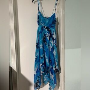 Jennifer Lopez Blue Floral High Low Dress
